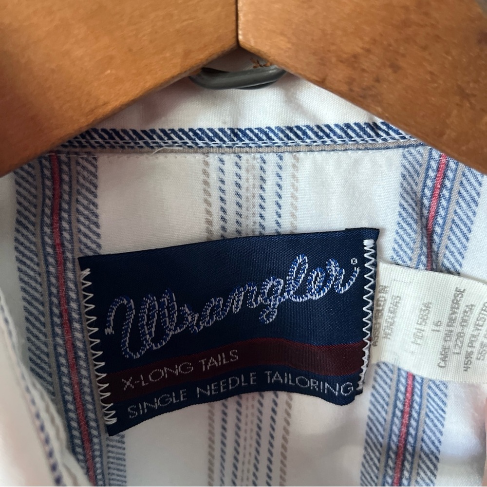 Vintage Wrangler X Long Tails Pearl Snap Button Striped Short sleeve 2 pocket 16 - Picture 5 of 9